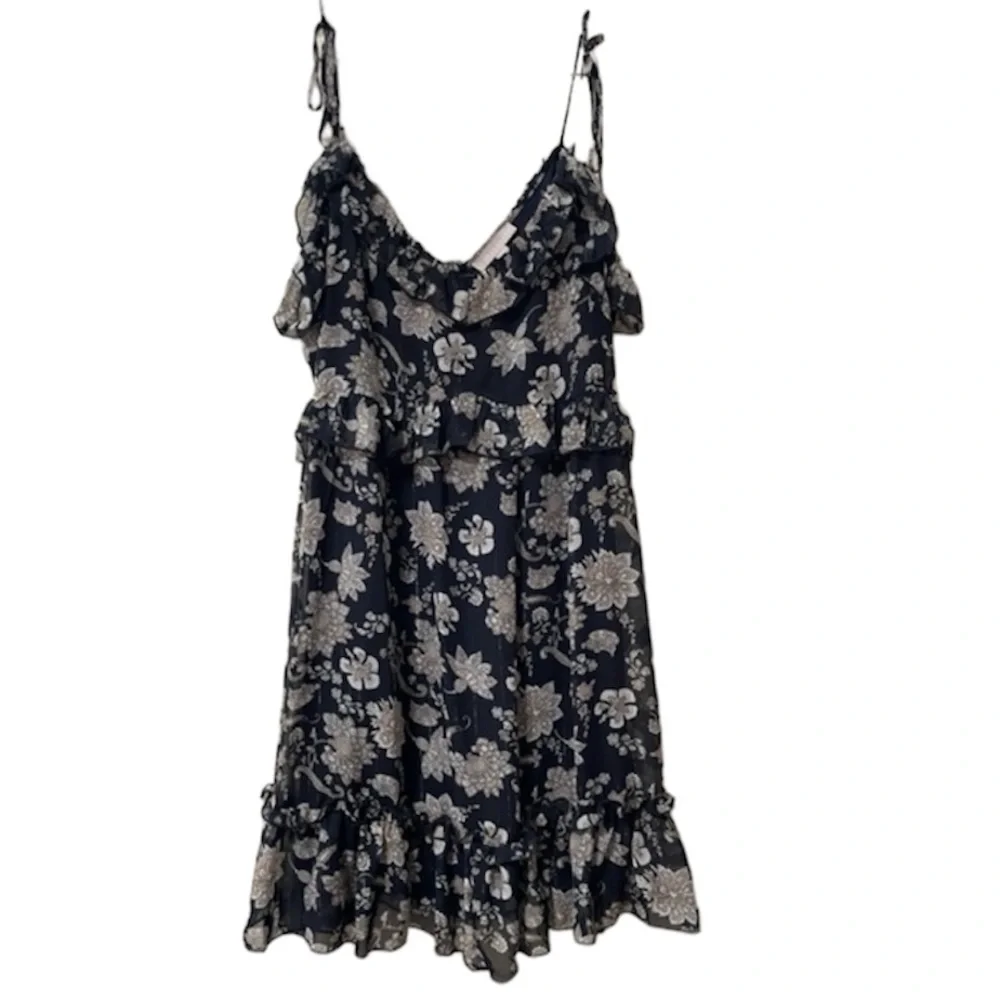 CHELSEA 28 - Spaghetti Strap Navy Paisley Floral Ruffle Mini Dress Size Large - Picture 3 of 7